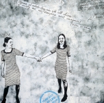 Laisvydė Šalčiūtė. Self-portrait with Queen Victoria. 2007. Canvas, woodcut, oil, acrylic, 145x150